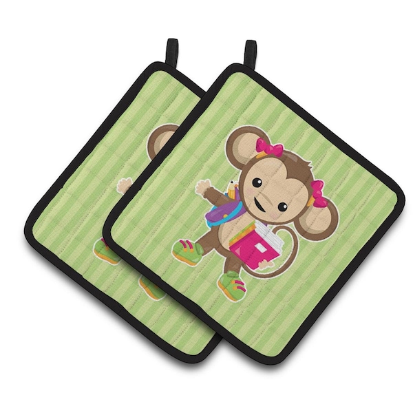 Carolines Treasures Monkey Going to School Pair of Pot Holders - BB7016PTHD