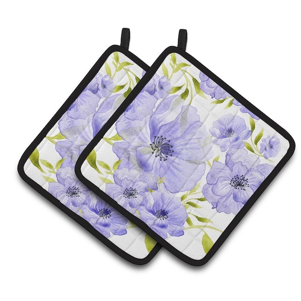 Carolines Treasures Watercolor Blue Flowers Pair of Pot Holders - BB7491PTHD