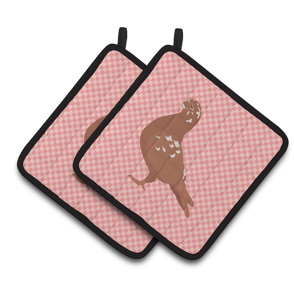 Carolines Treasures African Owl Pigeon Pink Check Pair of Pot Holders - BB7953PTHD