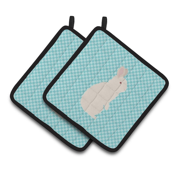 Carolines Treasures New Zealand White Rabbit Blue Check Pair of Pot Holders - BB8139PTHD