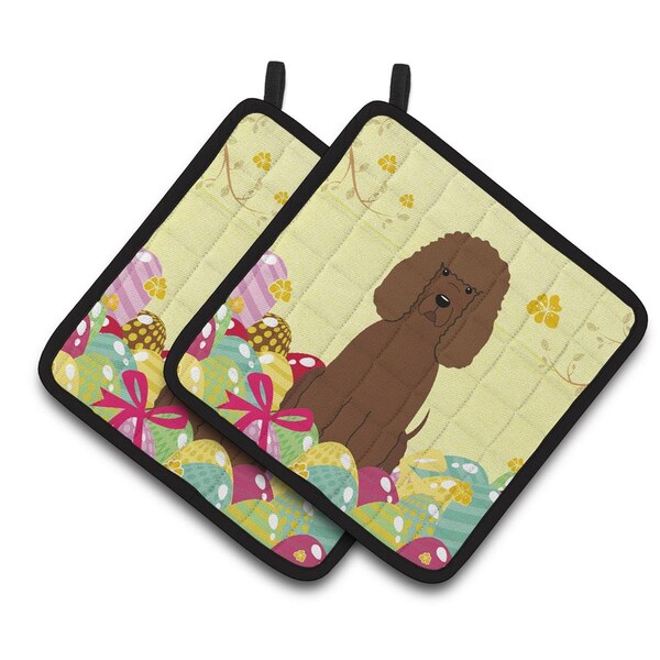 Carolines Treasures Easter Eggs Irish Water Spaniel Pair of Pot Holders - BB6063PTHD