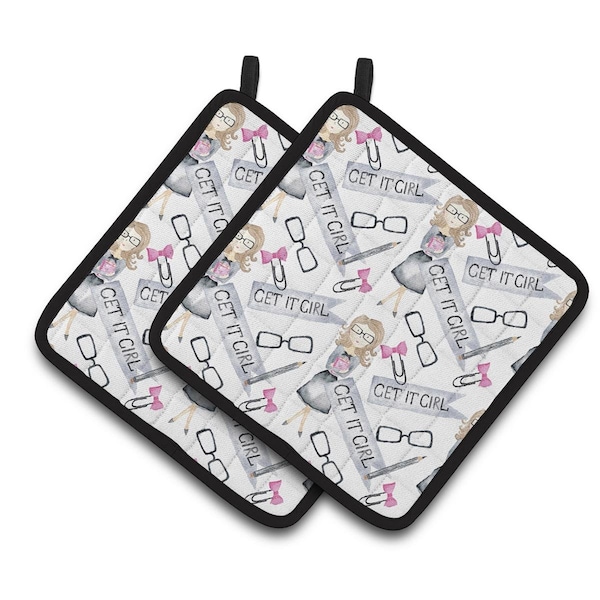 Carolines Treasures Watercolor Girl Boss Get it Girl Pair of Pot Holders - BB7542PTHD