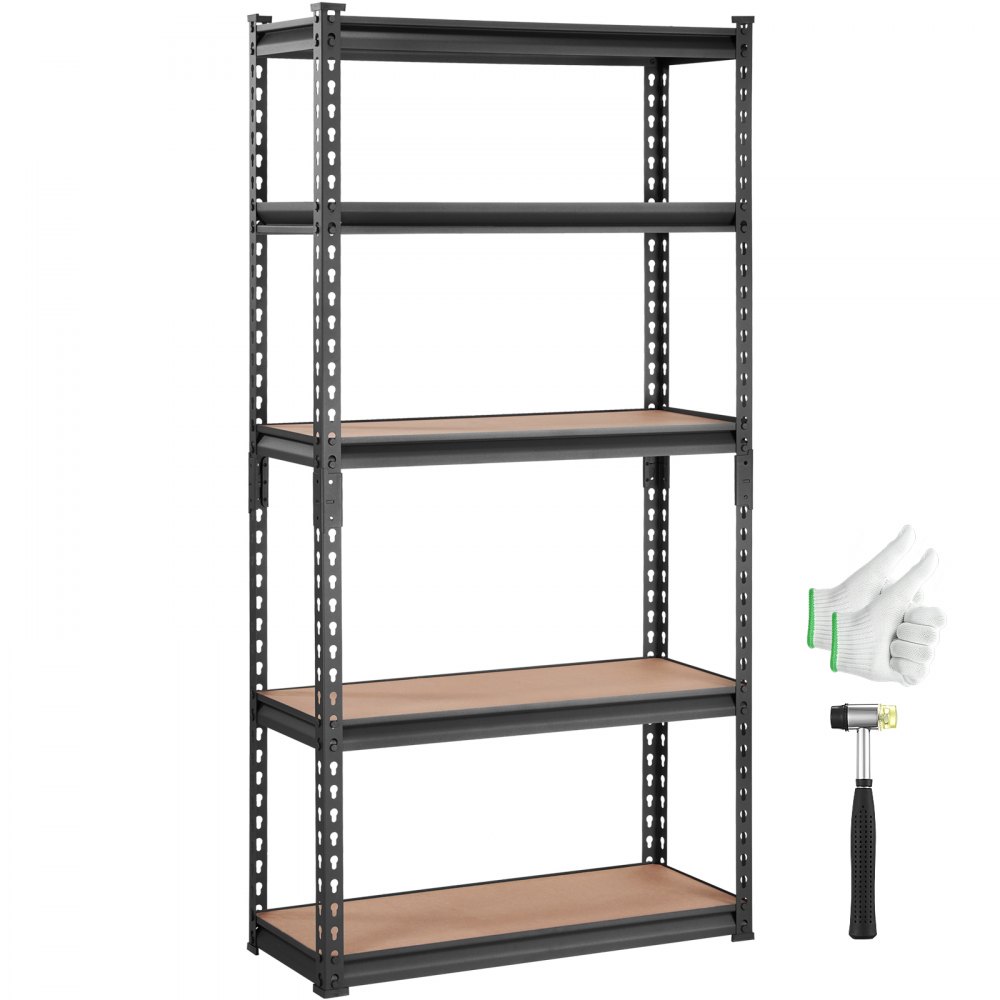 VEVOR Storage Shelving Unit, 5-Tier Adjustable, 2000 lbs Capacity, Heavy Duty Garage Shelves Metal Organizer Utility Rack, Black, 30" L x 12" W x 60" H for Kitchen Pantry Basement Bathroom Laundry - SXHJC12DX30WXTUZMV0