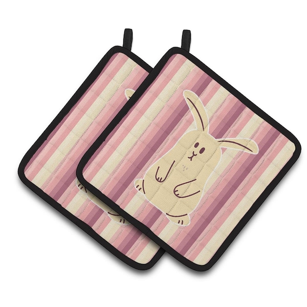 Carolines Treasures Rabbit on Stripes Pair of Pot Holders - BB7084PTHD