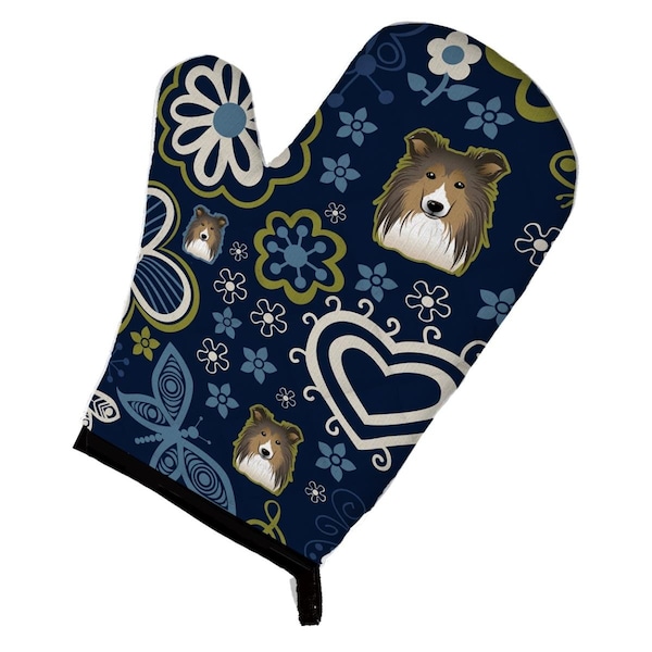 Carolines Treasures Blue Flowers Sheltie Oven Mitt - BB5093OVMT