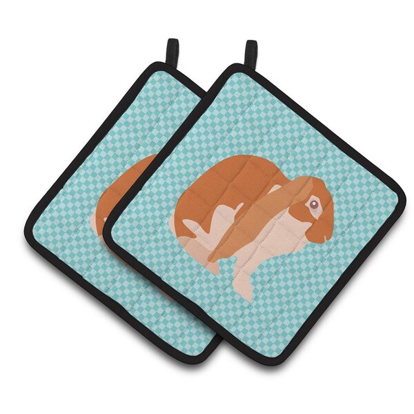 Carolines Treasures English Lop Rabbit Blue Check Pair of Pot Holders - BB8136PTHD