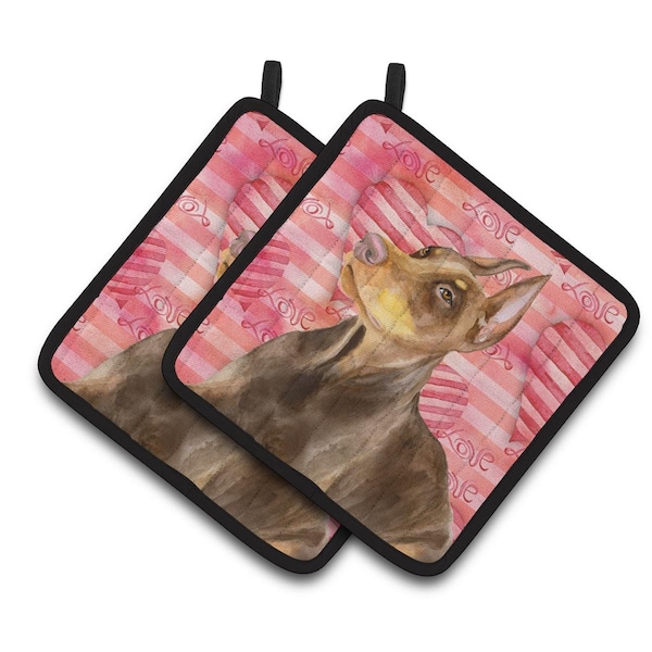 Carolines Treasures Doberman Pinscher Love Pair of Pot Holders - BB9796PTHD