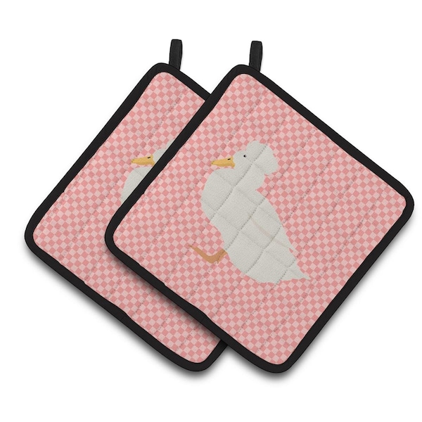 Carolines Treasures Crested Duck Pink Check Pair of Pot Holders - BB7857PTHD