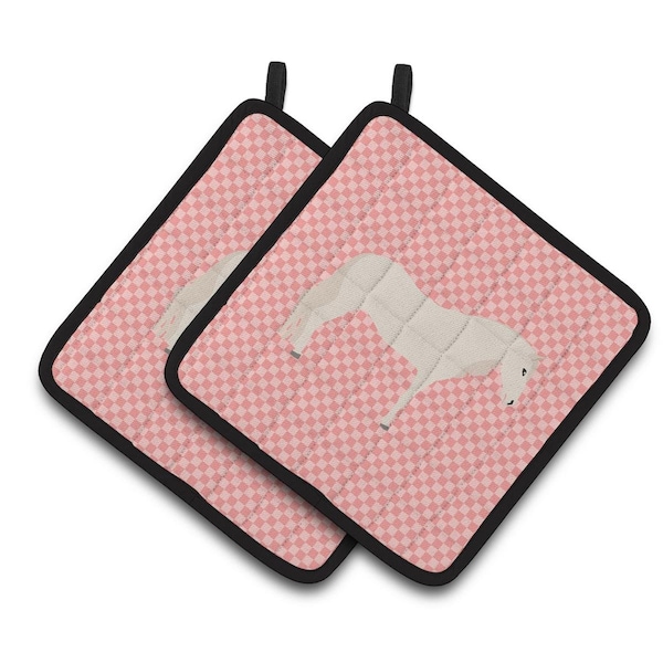 Carolines Treasures Paso Fino Horse Pink Check Pair of Pot Holders - BB7905PTHD