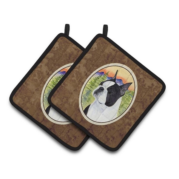 Carolines Treasures Boston Terrier Pair of Pot Holders, 7.5 x 3 x 7.5 in. - SS8187PTHD