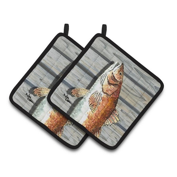 Carolines Treasures Red Fish Pair of Pot Holders, 7.5 x 3 x 7.5 in. - 8489PTHD