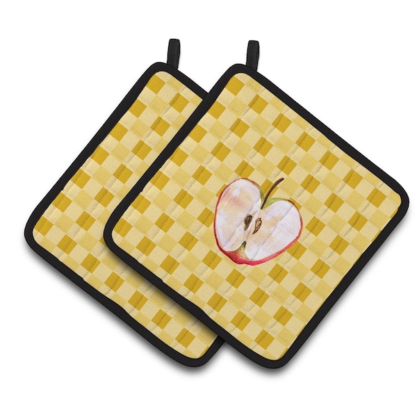 Carolines Treasures Half Apple on Basketweave Pair of Pot Holders - BB7218PTHD
