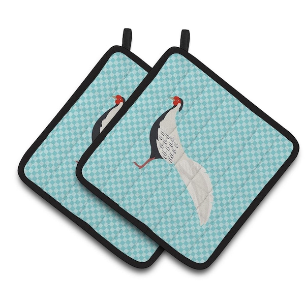 Carolines Treasures Silver Pheasant Blue Check Pair of Pot Holders - BB8103PTHD