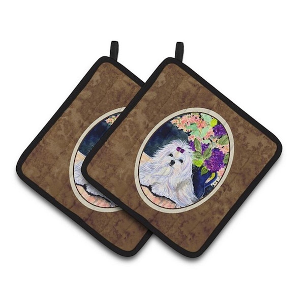 Carolines Treasures Maltese Pair of Pot Holders, 7.5 x 3 x 7.5 in. - SS8287PTHD