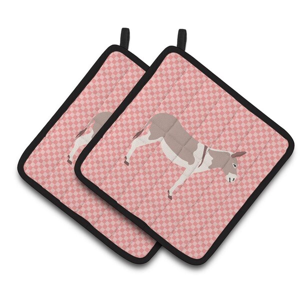 Carolines Treasures Australian Teamster Donkey Pink Check Pair of Pot Holders - BB7846PTHD