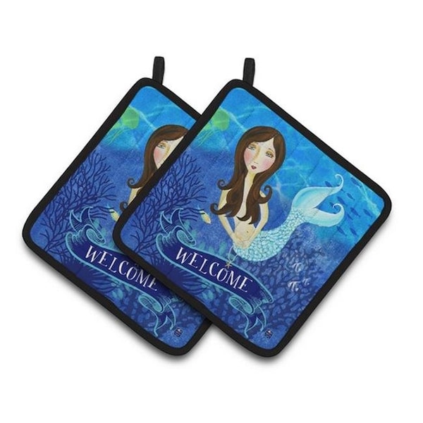 Carolines Treasures Carolines Treasures VHA3010PTHD Welcome Mermaid Pair of Pot Holders; 7.5 x 3 x 7.5 in. - VHA3010PTHD