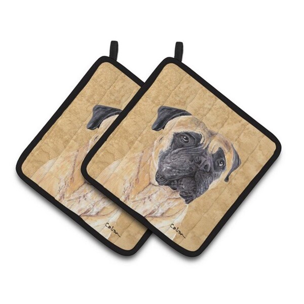 Carolines Treasures Mastiff Wipe Your Paws Pair of Pot Holders, 7.5 x 3 x 7.5 in. - SC9125PTHD