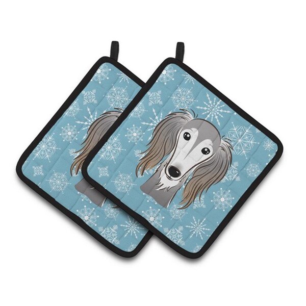 Carolines Treasures Snowflake Saluki Pair of Pot Holders, 7.5 x 3 x 7.5 in. - BB1663PTHD