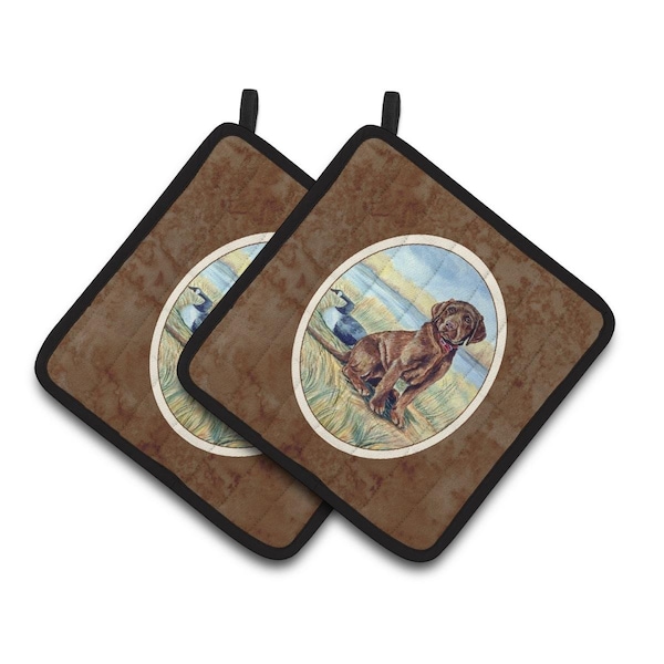 Carolines Treasures Chocolate Labrador Puppy Pair of Pot Holders - 7090PTHD