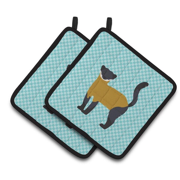 Carolines Treasures Yellow-Throated Marten Blue Check Pair of Pot Holders - BB8048PTHD