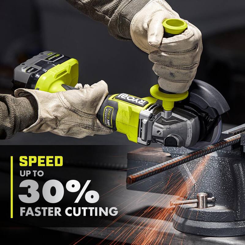 RYOBI ONE+ HP 18V Amoladora angular inalámbrica con motor sin escobillas de 4-1/2 pulgadas, juego con batería de alto rendimiento de 4.0 Ah y cargador - PBLAG01K1.
