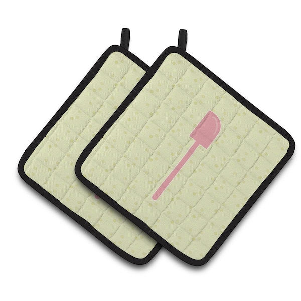 Carolines Treasures Spatula on Green Pair of Pot Holders - BB7298PTHD