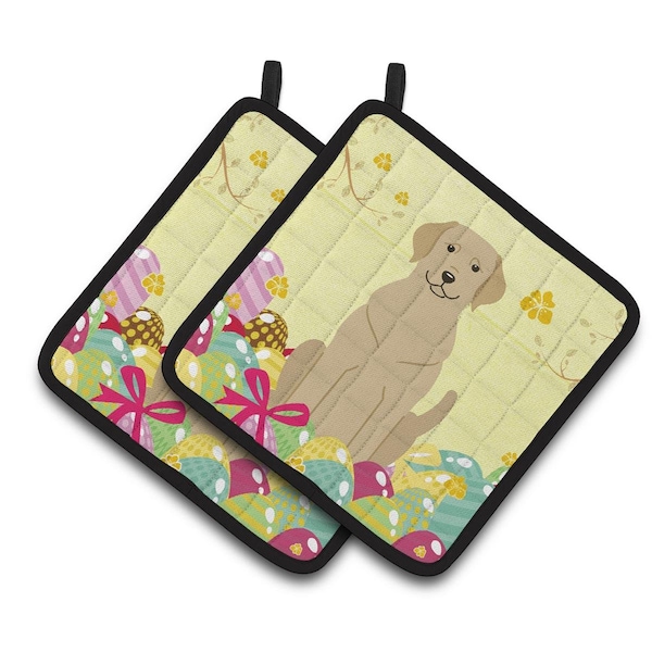 Carolines Treasures Easter Eggs Yellow Labrador Pair of Pot Holders - BB6055PTHD