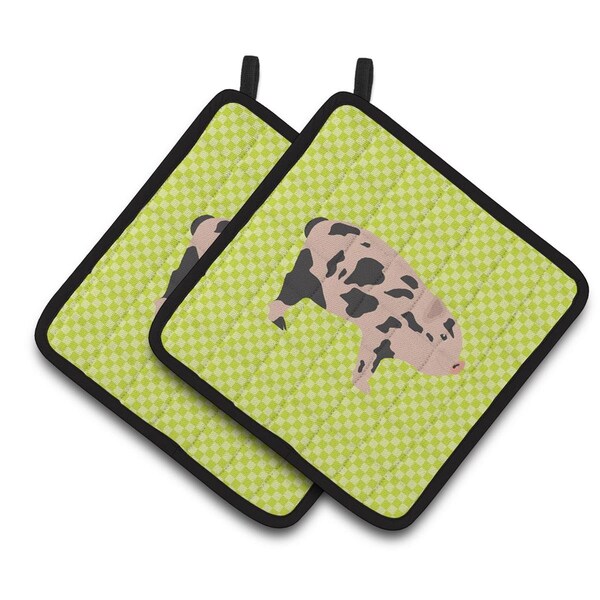 Carolines Treasures Mini Miniature Pig Green Pair of Pot Holders - BB7761PTHD