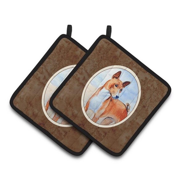 Carolines Treasures Red and White Basenji Pair of Pot Holders, 7.5 x 3 x 7.5 in. - 7223PTHD