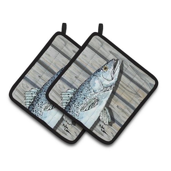 Carolines Treasures Fish Speckled Trout Pair of Pot Holders, 7.5 x 3 x 7.5 in. - 8494PTHD