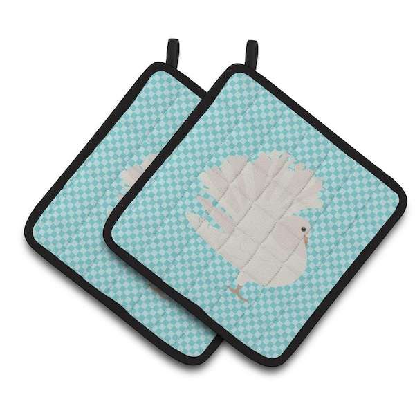 Carolines Treasures Silver Fantail Pigeon Blue Check Pair of Pot Holders - BB8124PTHD