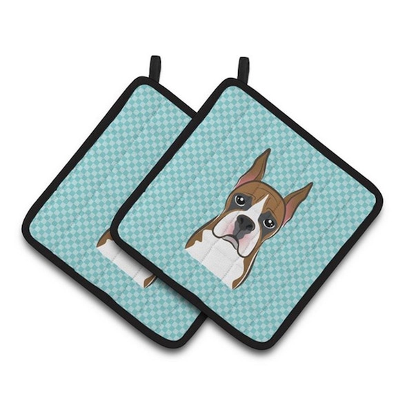 Carolines Treasures Checkerboard Blue Boxer Pair of Pot Holders, 7.5 x 3 x 7.5 in. - BB1161PTHD