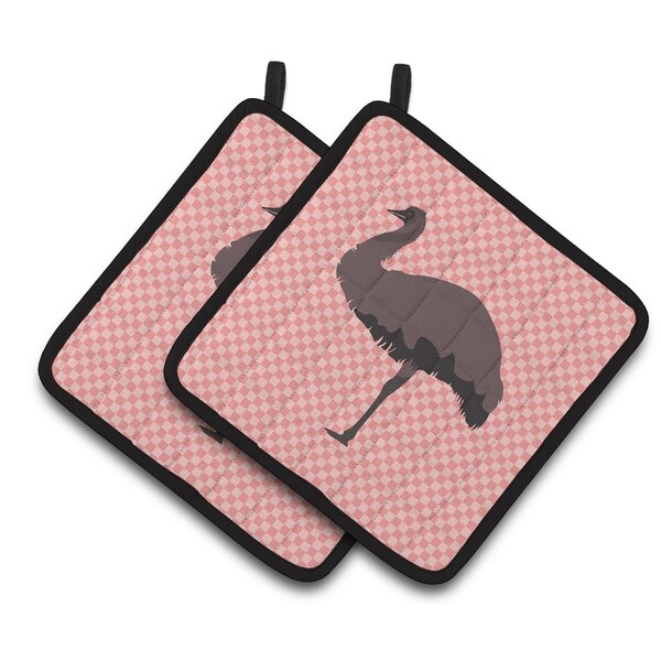 Carolines Treasures Emu Pink Check Pair of Pot Holders - BB7922PTHD