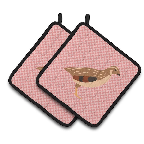 Carolines Treasures Golden Phoenix Quail Pink Check Pair of Pot Holders - BB7955PTHD