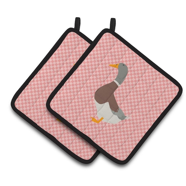 Carolines Treasures Saxony Sachsenente Duck Pink Check Pair of Pot Holders - BB7863PTHD