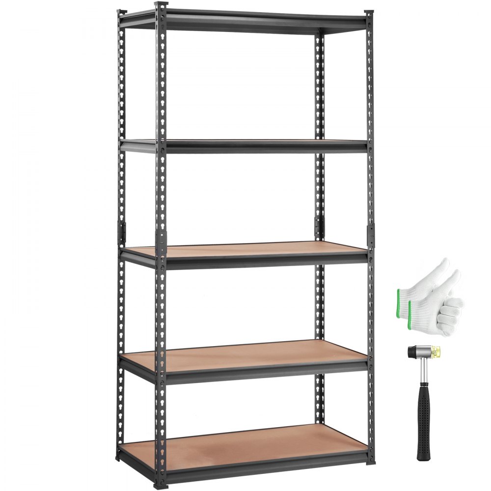VEVOR Storage Shelving Unit, 5-Tier Adjustable, 2000 lbs Capacity, Heavy Duty Garage Shelves Metal Organizer Utility Rack, Black, 36" L x 18" W x 72" H for Kitchen Pantry Basement Bathroom Laundry - SXHJC18DX36WX7LTAV0