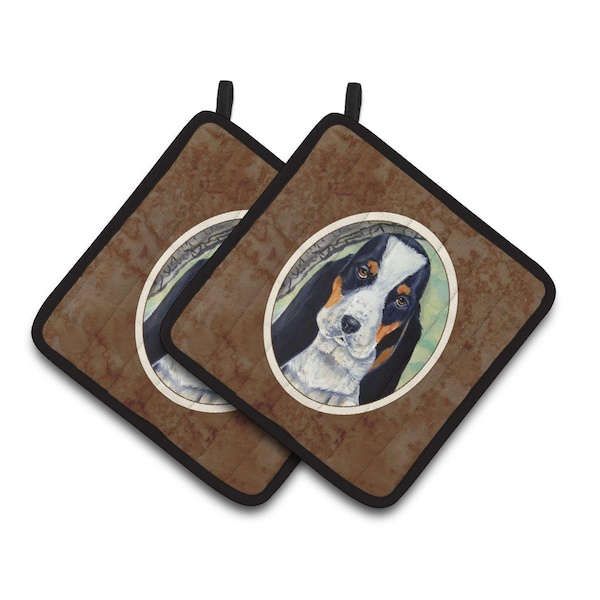 Carolines Treasures Basset Hound on the Branch Pair of Pot Holders - 7002PTHD
