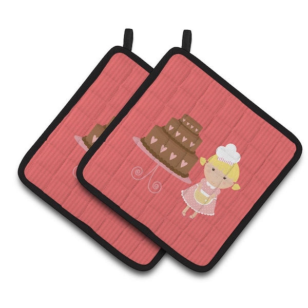 Carolines Treasures Valentines Cake Baker Blonde Pair of Pot Holders - BB7265PTHD