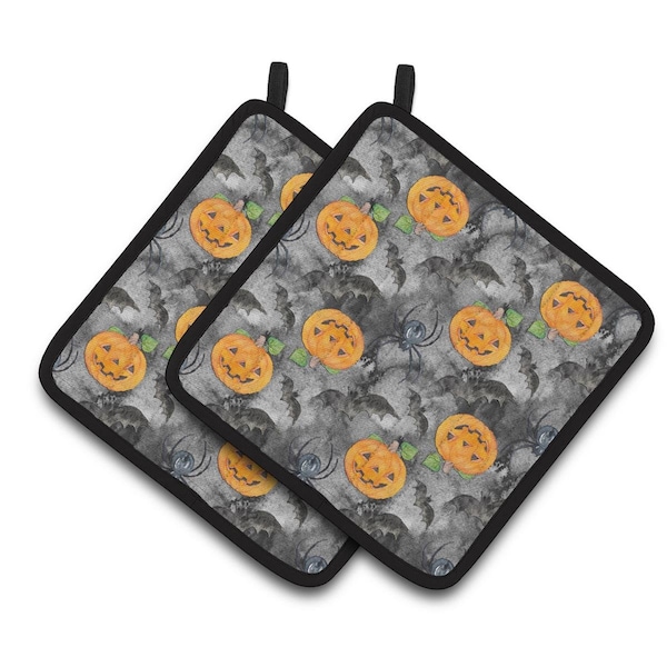 Carolines Treasures Watecolor Halloween Jack-O-Lantern Bats Pair of Pot Holders - BB7525PTHD