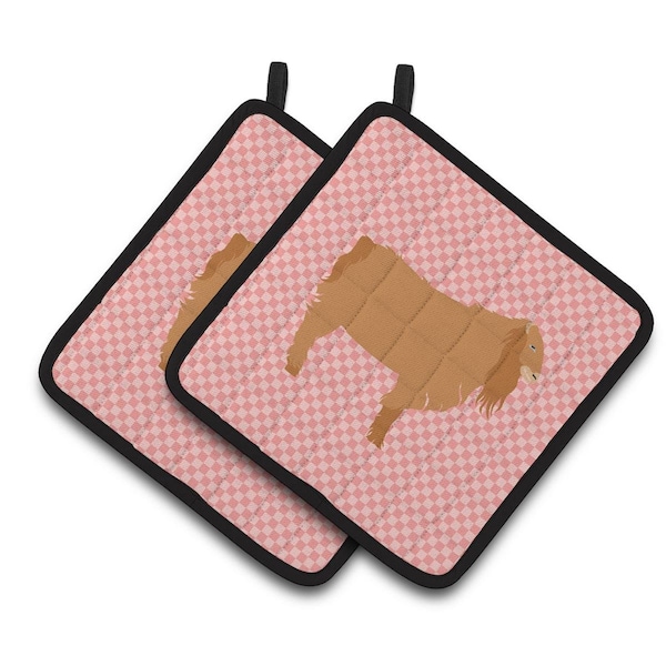 Carolines Treasures American Lamancha Goat Pink Check Pair of Pot Holders - BB7885PTHD