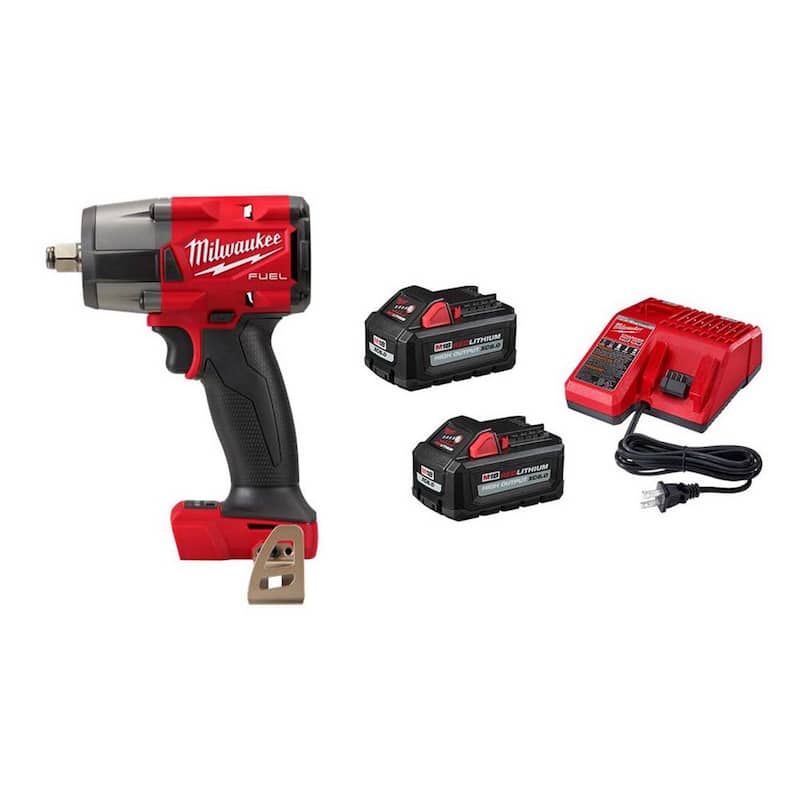 Llave de impacto sin cable de medio torque Milwaukee M18 FUEL Gen-2 de 18V de ion de litio con motor sin escobillas de 1/2 pulg. con (2) baterías de 6.0Ah y cargador - 2962-20-48-59-1862S
