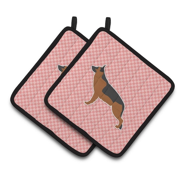 Carolines Treasures German Shepherd Checkerboard Pink Pair of Pot Holders - BB3624PTHD