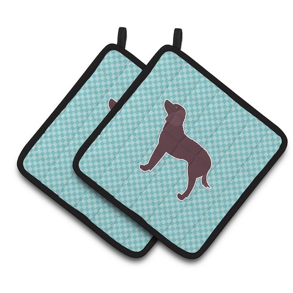 Carolines Treasures American Water Spaniel Checkerboard Blue Pair of Pot Holders - BB3701PTHD