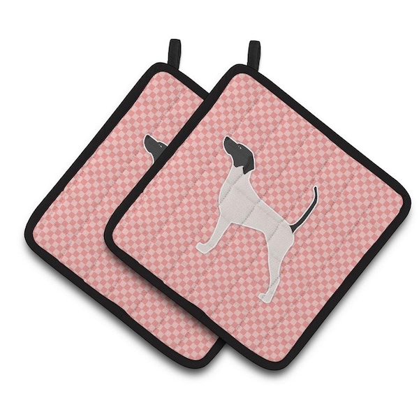 Carolines Treasures English Pointer Checkerboard Pink Pair of Pot Holders - BB3595PTHD