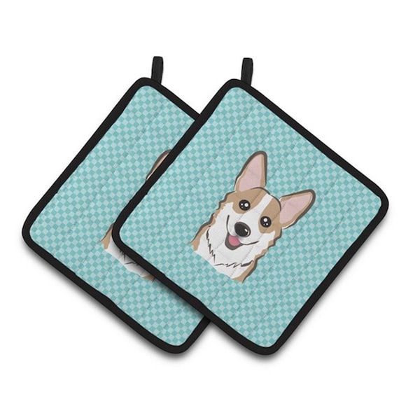 Carolines Treasures Checkerboard Blue Corgi Pair of Pot Holders, 7.5 x 3 x 7.5 in. - BB1191PTHD