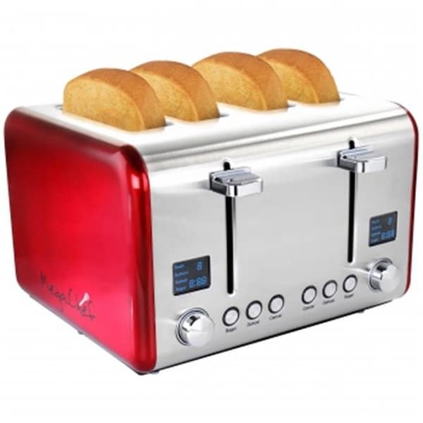 Megachef MegaChef MG-TS2700 4 Slice Toaster in Stainless Steel; Red - MG-TS2700
