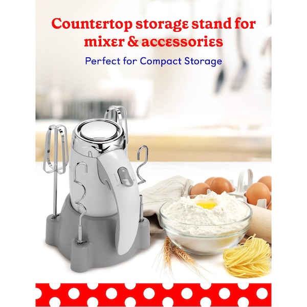 Betty Crocker Hand Blender 7 Speed, 250 Watt Electric Mixer with Beaters and Dough Hooks, White - BC-4208W