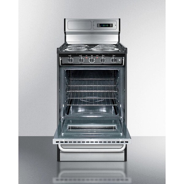 Summit Appliance Div. Summit-Deluxe 220V Electric Range, Slim 20"W, Stainless Steel Doors - TEM130BKWY
