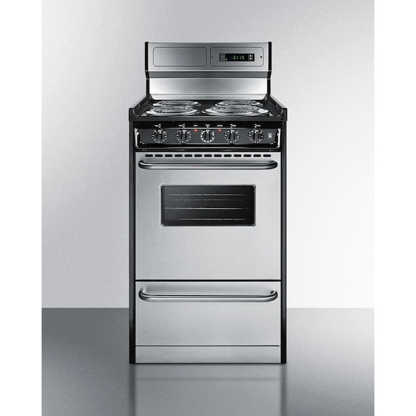 Summit Appliance Div. Summit-Deluxe 220V Electric Range, Slim 20"W, Stainless Steel Doors - TEM130BKWY