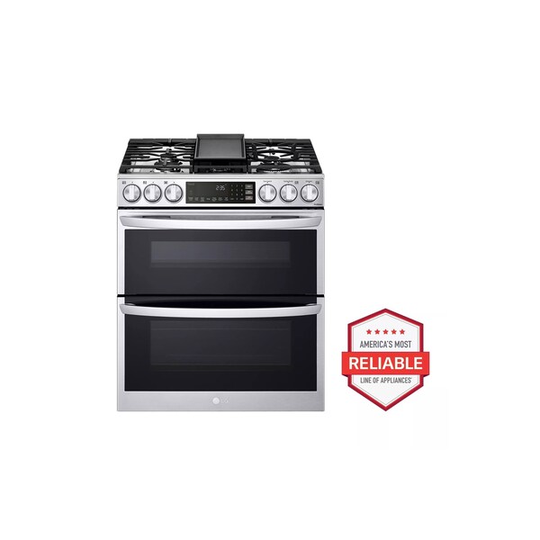 Almo LG 6.9 cu. ft. Smart Gas Double Oven Slide-in Range with InstaView and ProBake Convection - LTGL6937F